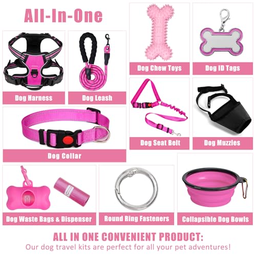 YXFDOYT No Pull Dog Harness Adjustable Collar & Leash Set - Dog Halter Harnesses Collapsible Bowls & Poop Bag Dispenser Mu...