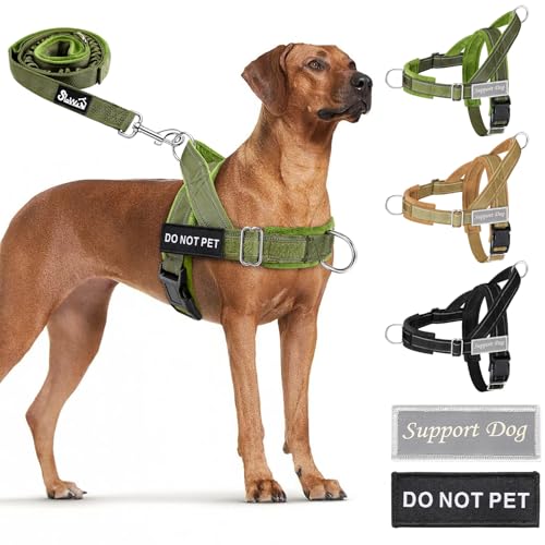 SlowTon No Pull Dog Harness - Heavy Duty Dog Harness and Leash Set for Medium Large Dogs, Reflective Tactical Harness with...