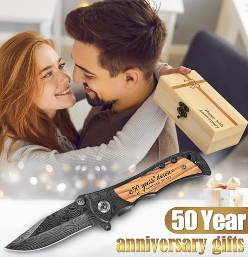 Lanties 50 Years Anniversary Keepsake Gifts for Him Engraved Pocket Knife with a Gift Box Happy Tin Anniversary Customized...