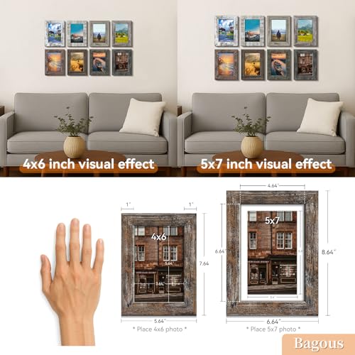 Bagous 4x6 Picture Frames Set of 8, Vintage Rustic Farmhouse Industrial Style Photo Frames, High Definition Real Glass, fo...