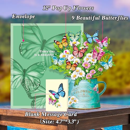 Airpark Mothers Day Gifts Card, 3D Pop Up Paper Flowers Bouquet 12’‘ with Note & Envelope, Birthday, Get Well, Teacher App...