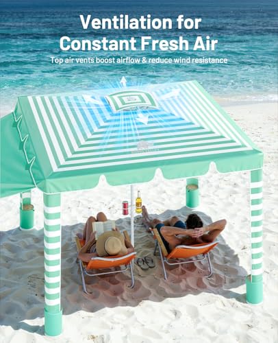 Rhino Valley Beach Cabana, 120 Sq. Ft Beach Canopy UPF50+ Protection, Easy Setup & Adjustable Height Beach Tent Sun Shelte...