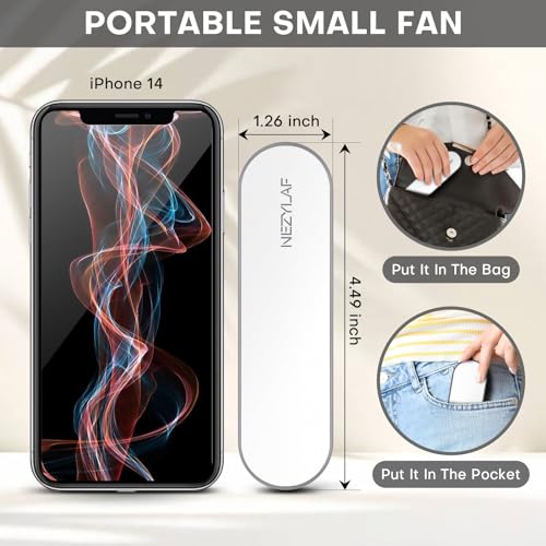 Nezylaf Portable mini handheld Fan, small Rechargeable Personal Fan for 9-15 Hours Runtime, Pocket Design for Travel/Women...