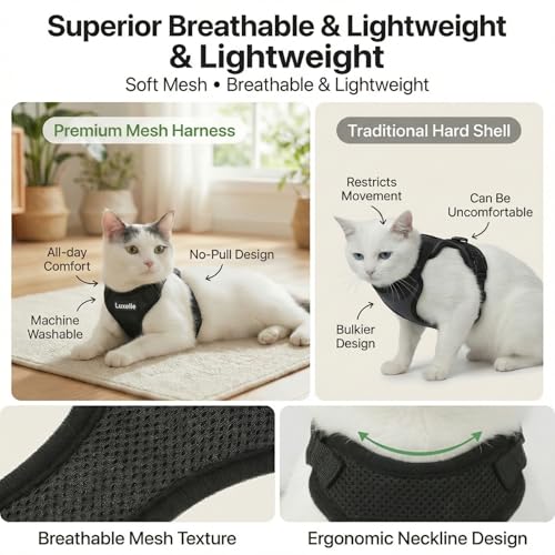 Luxelle 2 Pack Escape-Proof Cat Harness and Leash Set for Walking – Adjustable No Pull Soft Vest with Easy-Wear Buckle, Re...