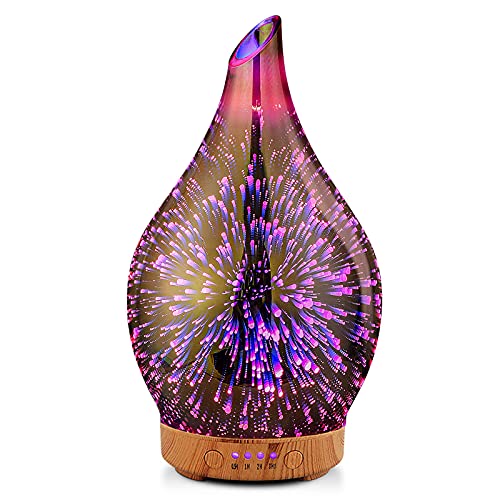 Porseme 150ml Essential Oil Diffuser Hand-Blown Glass Aroma Diffusor, Aromatherapy Unltrasonic Cool Mist deffuser, 7 Color...