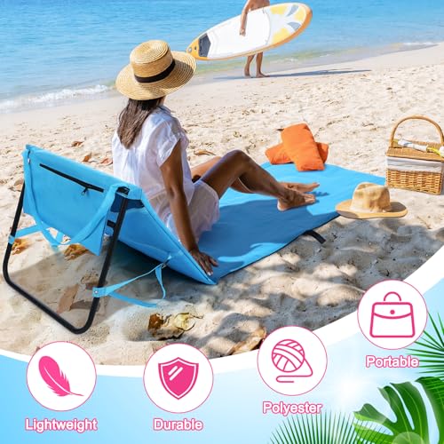 Lineshading 2 Pack Folding Beach Lounge Chair for Adults Couple Portable Sun Lounger Lightweight Tanning Mat with Storage ...
