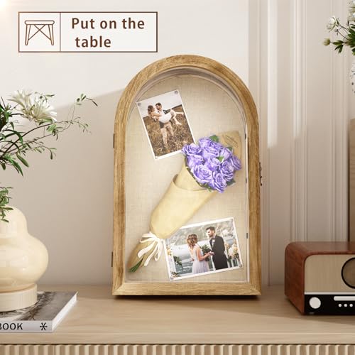 REFGY Arched Shadow Box Frame 16.3"x9.8" for Flowers & Photos - 3.9" Deep Wooden Shadowbox Picture Frame with 4 Removable ...