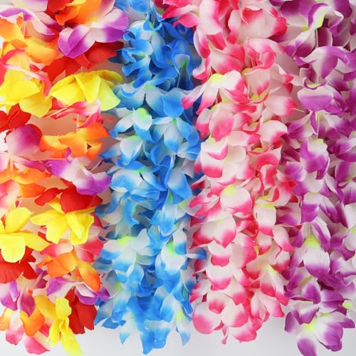 Aacehlh Hawaiian Leis Set,Hawaiian Luau Flower Leis Necklace Headband Bracelets Set,Essential Party Decorations for Birthd...