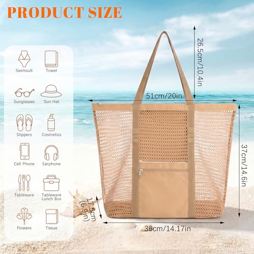 Dntorx Women's Mesh Beach Bag, Stylish Beach Tote for Swimming, Travel & Vacation Essentials, Lightweight Design for Poolside