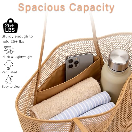 houlishu Women's mesh beach bag, summer travel mesh tote bag with large inner pocket, essential for pool vacation beach