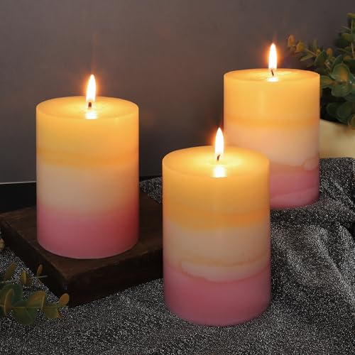 Sweet Scented Candles 3x4 Inch Pillar Candle Honeysuckle Scented Layered Yellow White Pink Aesthetic Decorative Candle for...