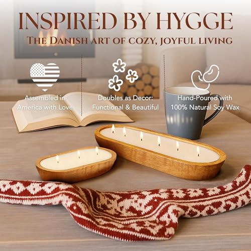 Dough Bowl Candle Co. Sandalwood Soy Candle - 3 Wick Rustic Farmhouse Decor Odor Eliminator in Wooden Bowls, 20 Ounce Wood...