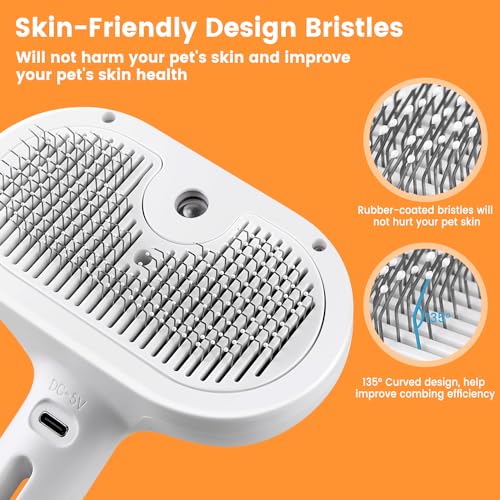 Pet Steam Brush for Indoor Cats & Dogs, Self Cleaning Cat Brush for Shedding & Grooming Supplies, Anti-Static & Anti-Flyin...