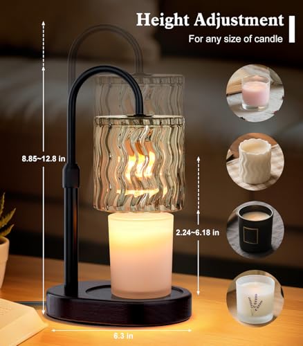 GOIUEDBZ Candle Warmer Lamp Electric Timer: Dimmable Candles Warming Lamps - Height Adjustable Burner Jar - No Flame Scent...