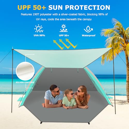 Gorich Beach Tent with Canopy - Easy Setup 3-4/5-6/7-8 Person Portable Sun Shelter, UPF 50+ UV Protection Sun Shade, Light...