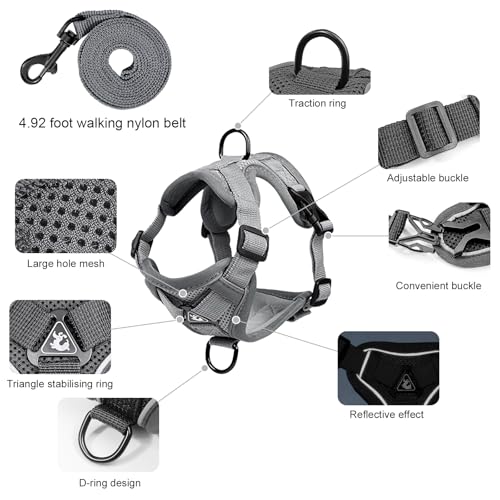 Large Cat Harness and Leash Set for Walking - Escape Proof Adjustable Vest, Reflective Breathable Mesh with 4 Buckles for ...