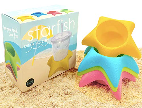 Island Genius Starfish 4-Pack Beach Cup Holders, Sand-Free Drink Holders, Beach Essentials for Family, Adults, Kids, Multi...