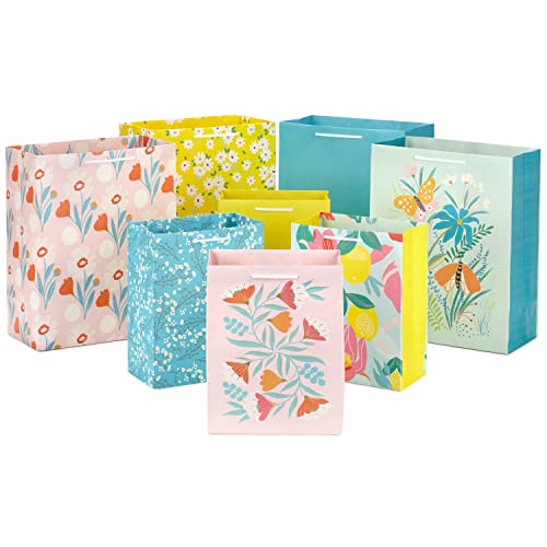 Hallmark Spring Gift Bags in Assorted Sizes (8 Bags: 4 Medium 9", 4 Large 13") Florals, Lemons, Teal, Pink and Yellow for ...