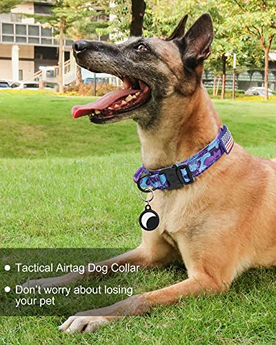 Hotsky Tactical Dog Collar and Leash Set, Heavy Duty Military Airtag Dog Collar with Handle and Metal Buckle for Training ...