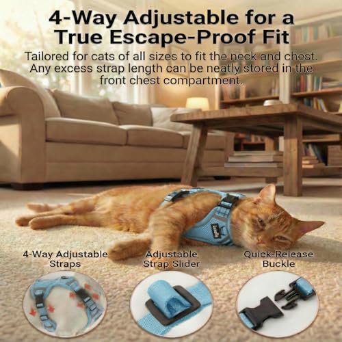 Luxelle Escape-Proof Cat Harness and Leash Set – Adjustable No Pull Soft Vest with 360° Reflective Straps, Built-in Pocket...