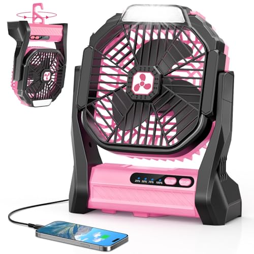 Peouix Portable Rechargeable Fan, 20000mAh Cordless Battery Powered Camping Tent Fans with LED Lantern, Small USB C Operat...