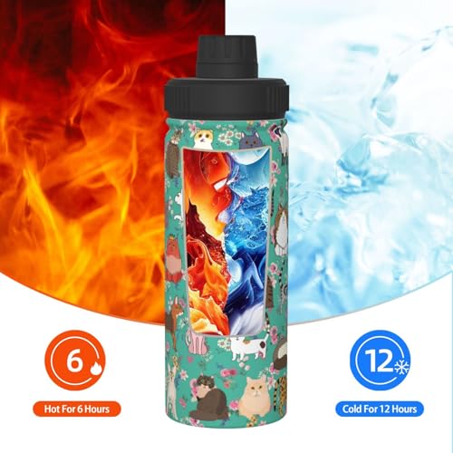 Cat Gifts Cat Water Bottle 18 Oz Stainless Steel Stainless Steel Vacuum Insulated Bottle Leak Proof Cup For Hot Or Cold Dr...