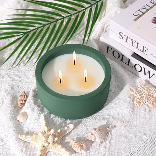 Viyffo Large Citrus & Mint Candle Outdoor, 3 Wick 20oz Scented Candle Indoor, Non Toxic Soy Candle, Green Ceramic Jar for ...