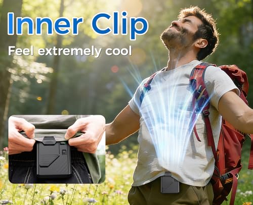 Eastfox 5 in 1 Portable Waist Fan 1-100 Speed Neck fan AI Rechargeable 16H Runtime Clip on Fan 13500RPM Wearable Fan Shirt...