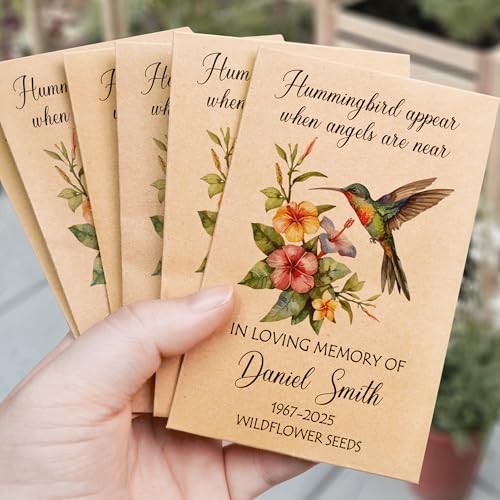 Personalized Hummingbird Wildflower Memorial Funeral Seed Packets,Remembrance Celebration of Life, Fvors for Funerals, Wak...