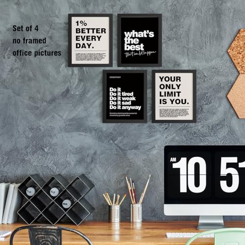 DSHFG Motivational Inspirational Office Wall Art Decor Prints Set of 4, Black Motivational Wall Decor Trendy Retro Posters...