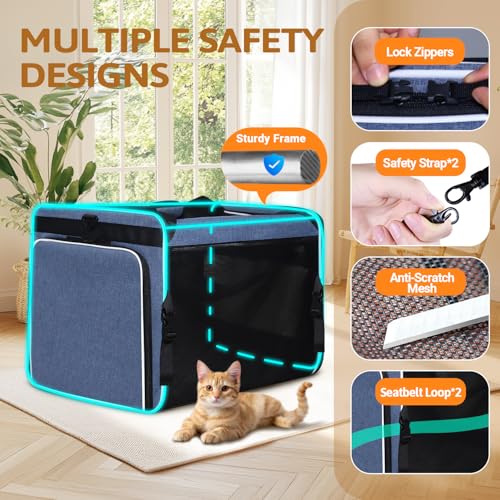 Petskd Side Expandable Extra Large Cat Carrier with Litter Box Area for Long Distance Car Travel,24"x17"x17" Collapsible S...