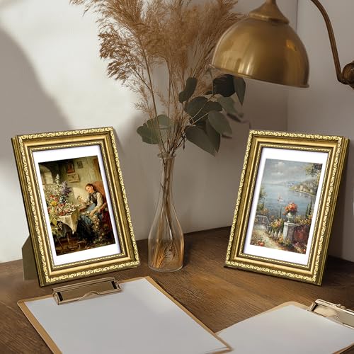 eletecpro 4x6 Picture Frames Set of 4, Retro Frames with Glass Cover, Vintage Gold Photo Frame 4 by 6 Displays 3.5x5 Photo...