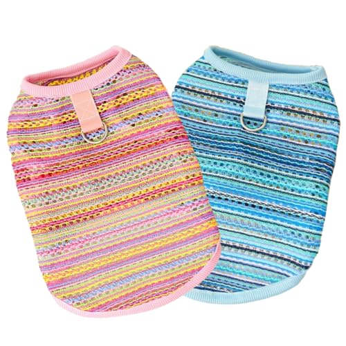 JAAQUCD 2 Pack Summer Small Dog T-Shirts with Leash Ring Breathable Girl Puppy Clothes Cooling Boy Cats Outfits Sleeveless...