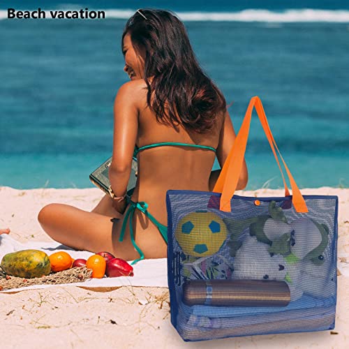 hsmyank 2Pack Large lightweight Simple Mesh Beach Tote Bag With snap Button Reusable Pool Bag for Outdoor Travel Shopping Gym