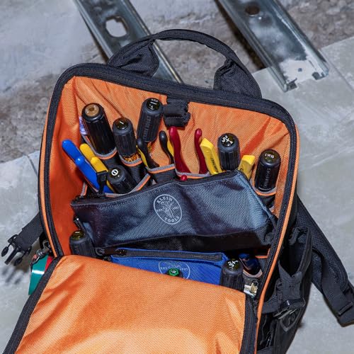 Klein Tools 55569 Stand-Up Zipper Bag Tool Pouch with Carabiners, Reinforced Gusseted Bottoms, Water Resistant 1680d, Mult...