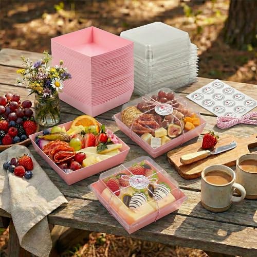 Leafiew 50 Pack Small Clear Treat Boxes - Dessert Boxes To Go - 5Inch Disposable Paper Mini Containers for Cookie, Cake Sl...