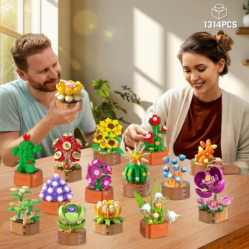 CUBIMANA 15 Pack Flowers Plants Mini Building Set - Gifts for Mothers Day, Flower Botanical Collection 3.6MM Block Toy for...