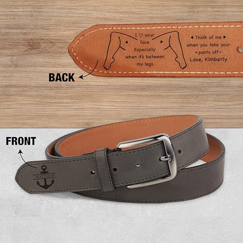 Awesometik - I Love Your Face Leather Belt - Custom Engraved Full Grain Leather Belt - Gift for Boyfriend or Husband