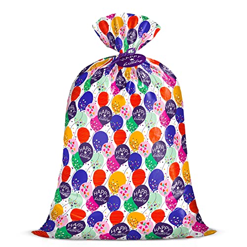 WRAPAHOLIC 56" Large Birthday Plastic Gift Bag - Colorful Balloon with Confetti Design for Kids Birthdays, Parties or Cele...
