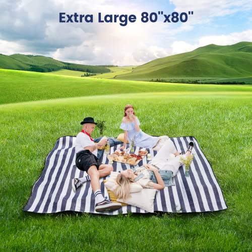 sapsisel 80”x 80” Picnic Blanket Extra Large, Waterproof and Foldable Beach Blanket, 3-Layer Outdoor Blanket for 6 to 8 Ad...