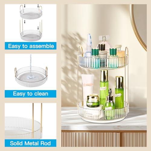 Niluks 360 Rotating Makeup Organizer - Large Capacity Spinning Perfume & Cosmetic Skincare Holder for Countertop (Pearl Wh...