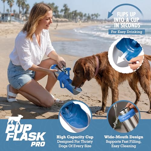 PupFlask Pro Dog Water Bottle | 30 or 50 OZ Double Wall Insulated Stainless Steel | Built-In Flip Cup Bowl | Leak Proof Ca...