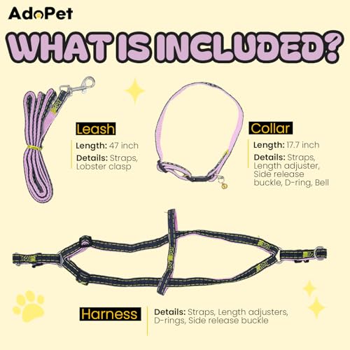 Adopet Adjustable Cat Harness, Leash and Collar Set for Medium Cats, Lightweight Breathable Walking Harness with Matching ...