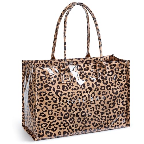 KALIDI PVC Tote Bag Women’s Kraft Paper Work Handbags Purses with Top Handle