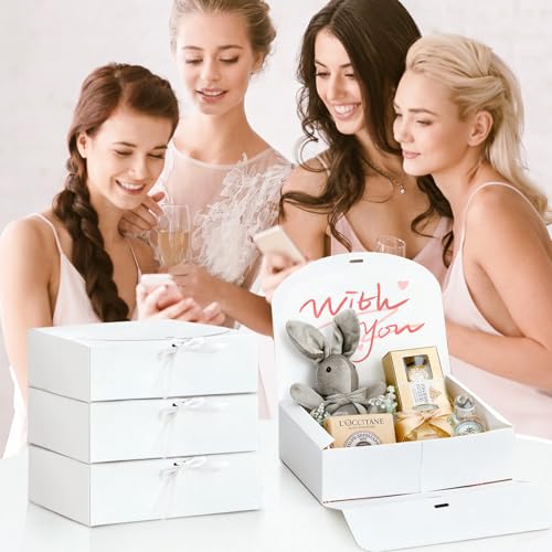 Kucoele 15 PCS Gift Boxes with Lids for Presents, 10.6 x 7.8 x 3.1 Inches White Bridesmaid Proposal Boxes with Ribbons for...