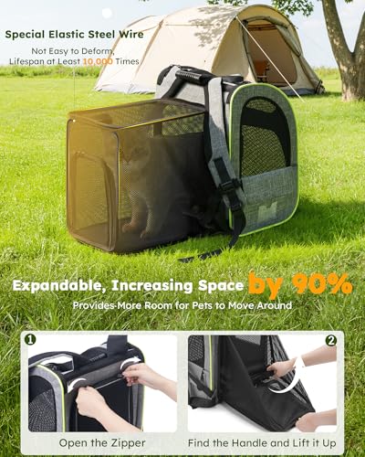 Pecute Cat Backpack Carrier Expandable , Foldable Pet Backpack for Cats & Small Dogs Up to 11lbs, with 4-Side Breathable M...
