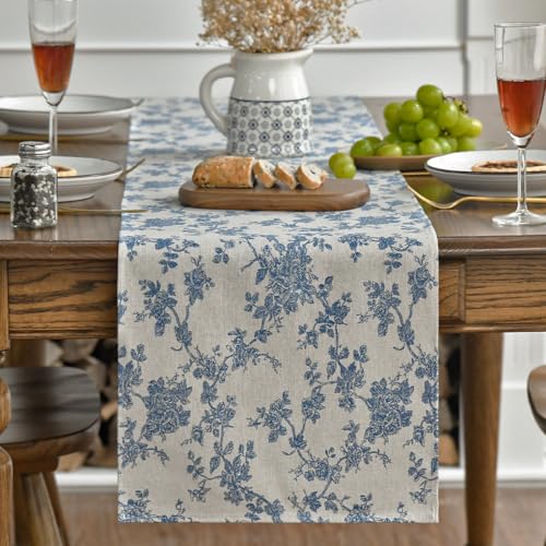 Artoid Mode Monochrome Sketch Branch Toile Textures Chinoiserie Cotton Dark Grey Table Runner, Seasonal Retro Vintage Kitc...