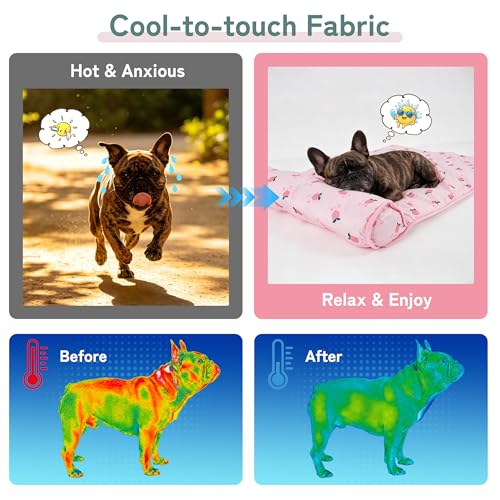 PUMYPOREITY Cooling Dog Bed, Pet Cooling Mat with Pillow, Ice Silk Cooling Dog Blanket, Self Cooling Pad for Cat,Dog, Wash...