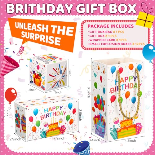Tenceur 14 Pcs Happy Birthday Exploding Gift Box Set 12 Bounces Boy or Girl Folding Bouncing Gift Box Funny Pop out Money ...