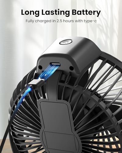 Koonie Portable Clip On Fan, Small Rechargeable Battery Operated, 3 Speed Mini clamp Fan With LED Display, 360° Rotate Per...